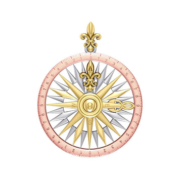 Celtic tradition in Fleur de Lis Three Tone Rose Compass Pendant OTP1118 - Jewelry